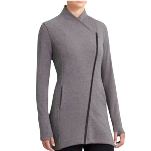 Athleta Softtech Cya Gray Asymmetric Zip Jacket Pockets Thumb Holes Size M - Picture 3 of 7